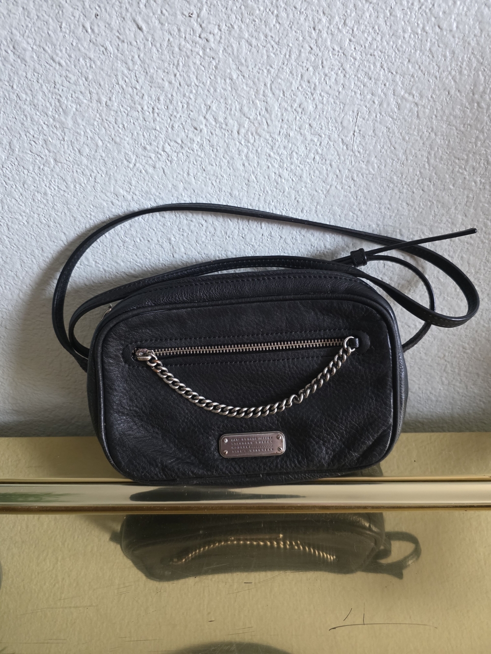 Marc Jacobs Black Leather Crossbody with Silver Chain